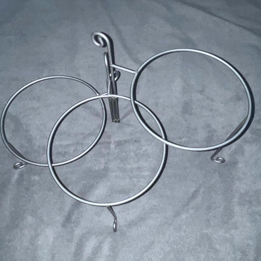 3 Tier Silver Buffet 9" Plate Bowl Metal Stand Holder Adjustable Hinged 13" Tall